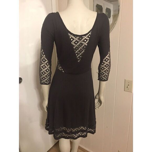 Free People Womens Small To The Point Mini Dress Gray Fit & Flare Lace Cut Outs - Picture 5 of 8